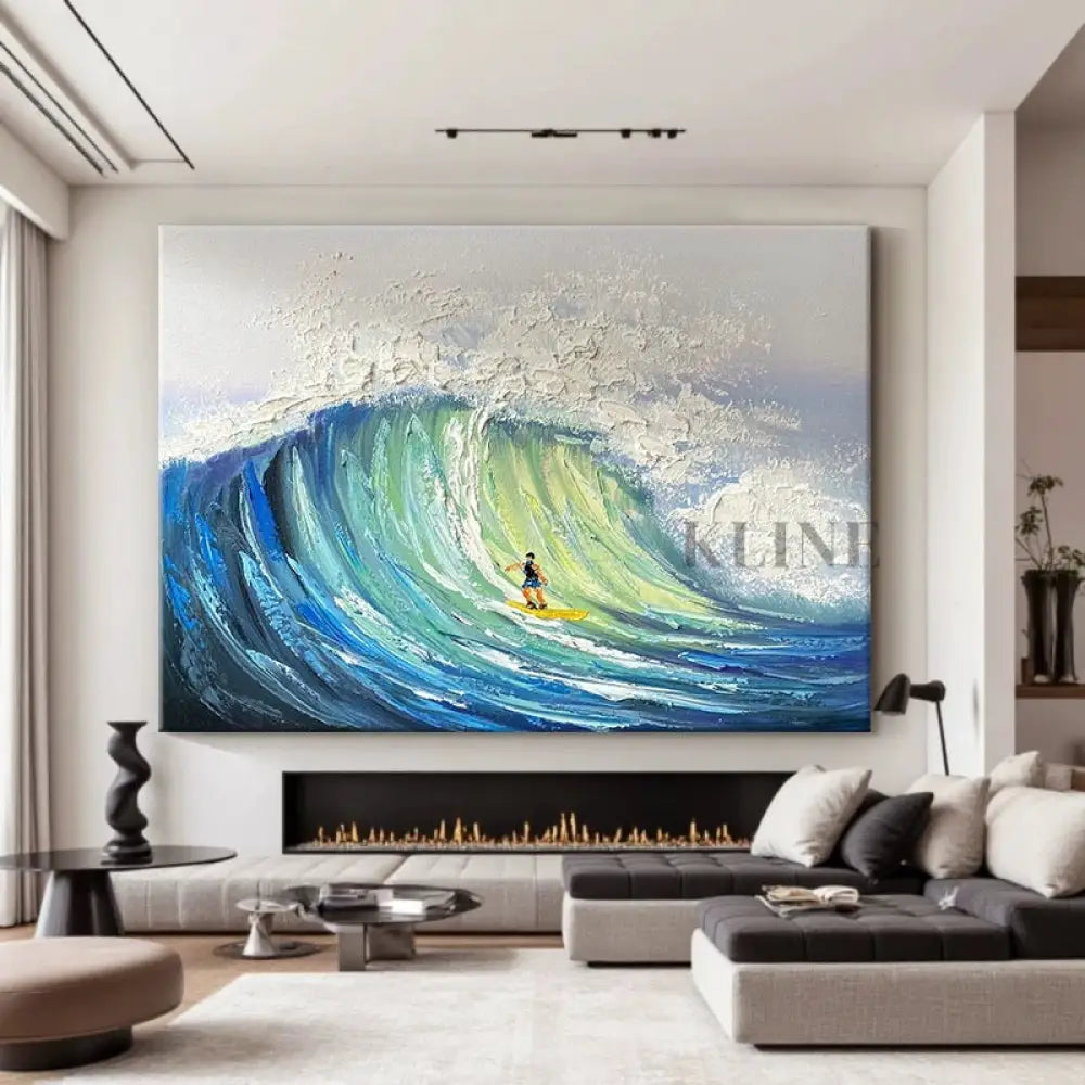 Surfer at Nazaré - Hand Painting Wandkunst für das Esszimmer
