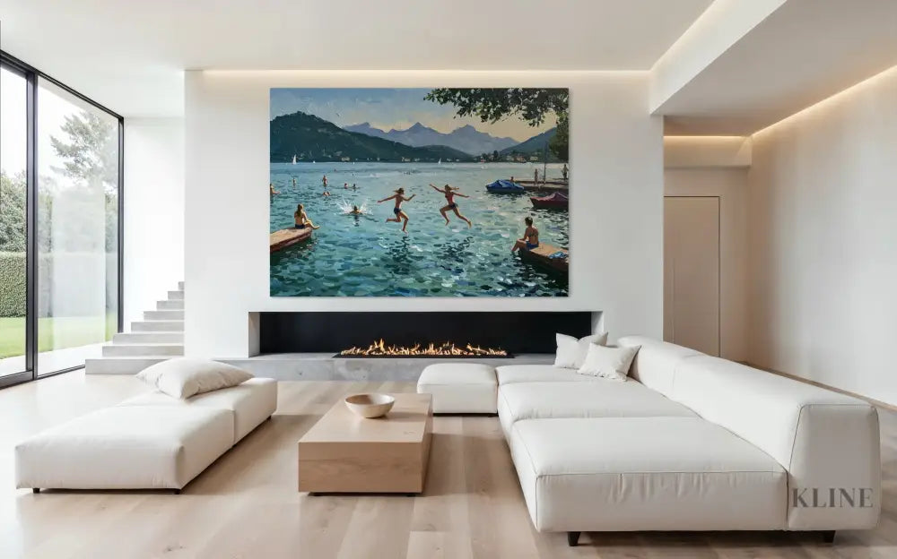 Swiss Lake Serenity - Hand Painting