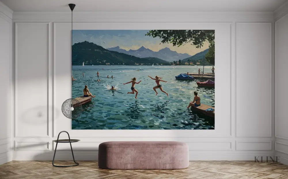 Swiss Lake Serenity - Hand Painting Arte da parete orizzontale