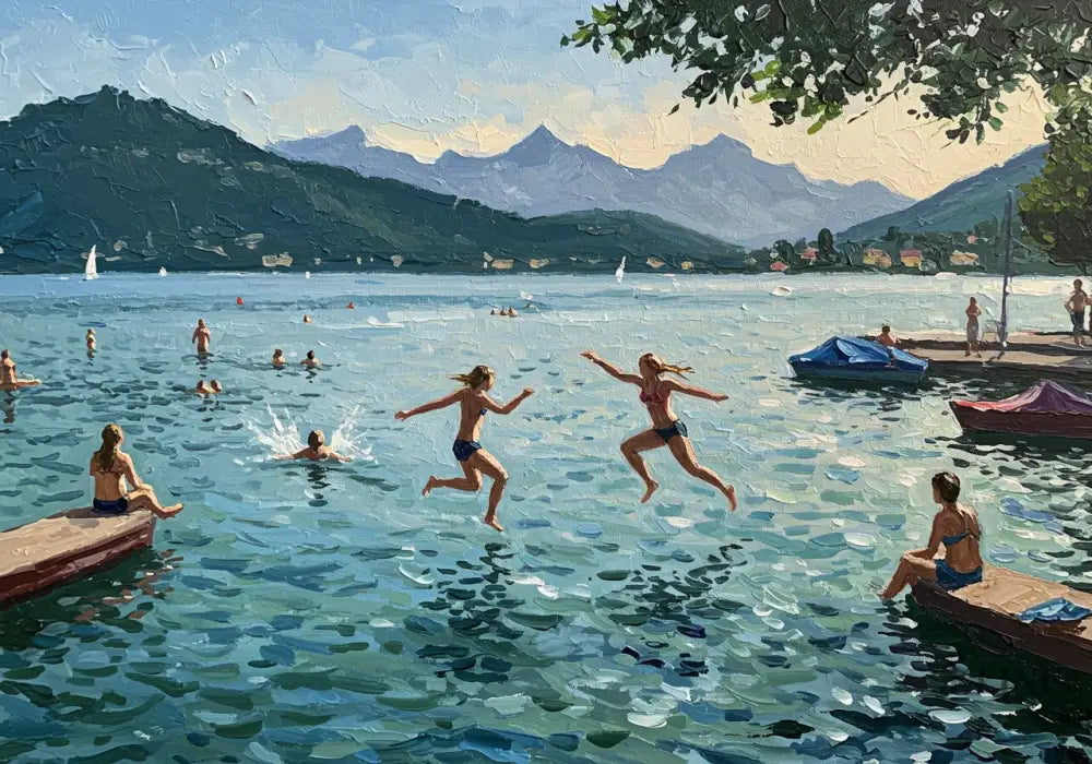 Swiss Lake Serenity - Hand Painting Arte da parete orizzontale