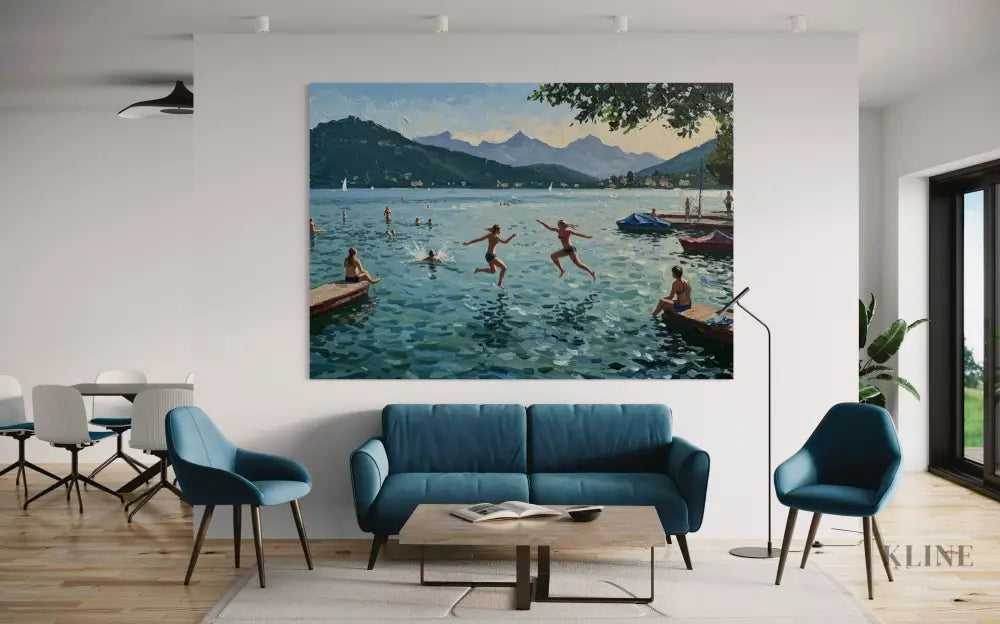 Swiss Lake Serenity - Hand Painting Arte da parete orizzontale