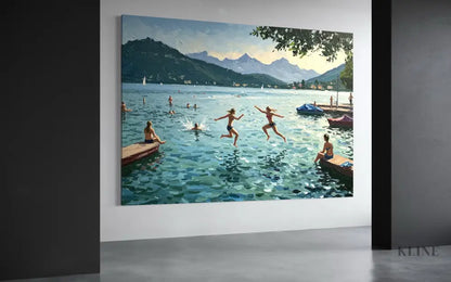 Swiss Lake Serenity - Hand Painting
