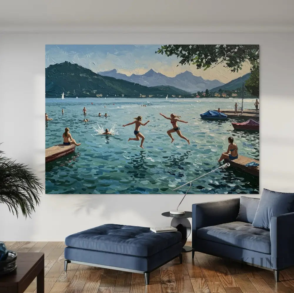 Swiss Lake Serenity - Hand Painting