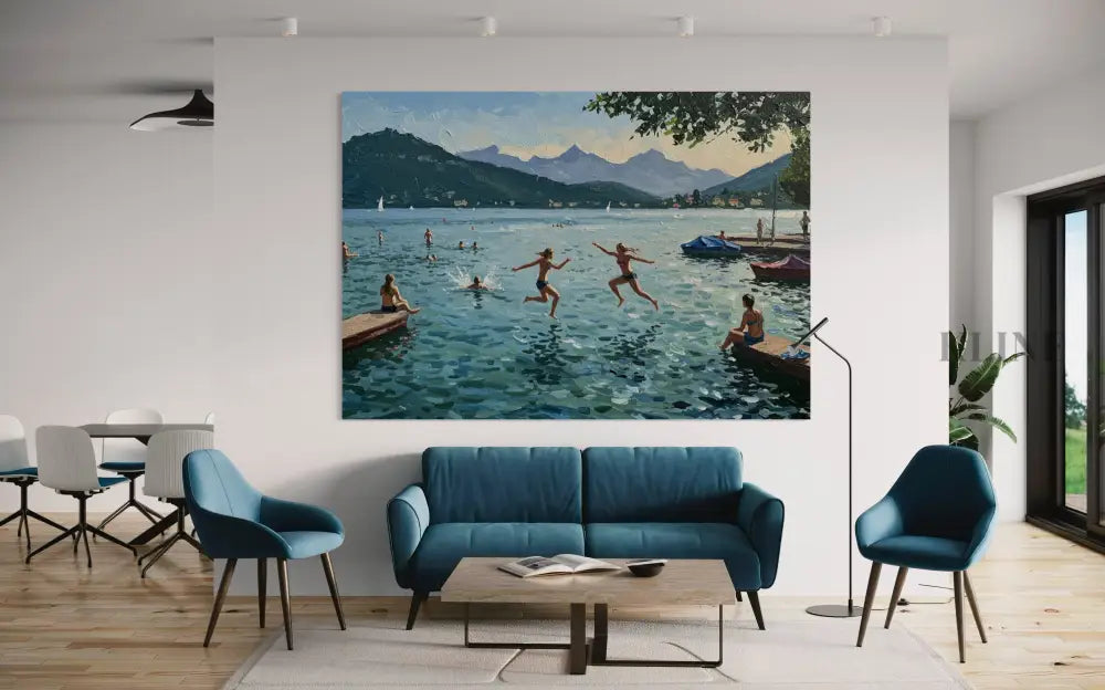 Swiss Lake Serenity - Hand Painting