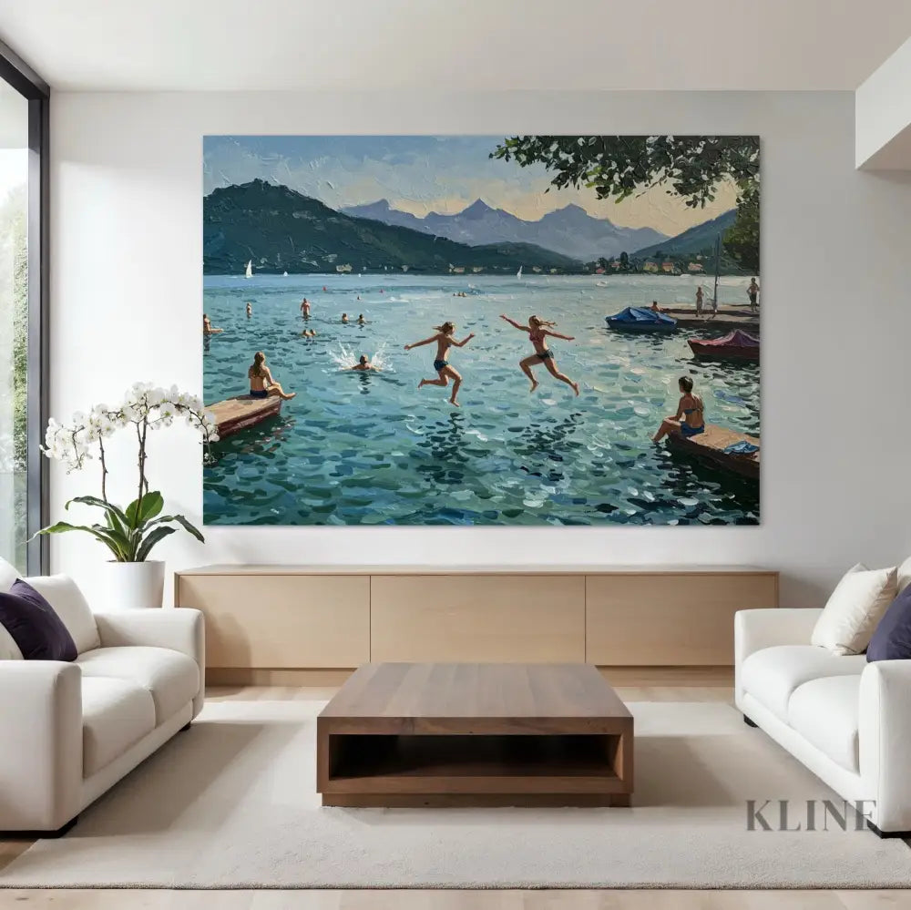 Swiss Lake Serenity - Hand Painting Arte da parete orizzontale