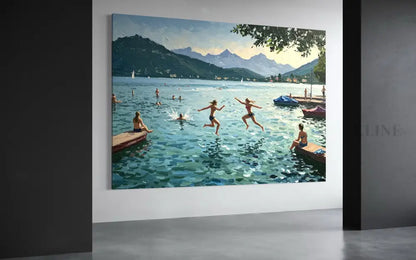 Swiss Lake Serenity - Hand Painting