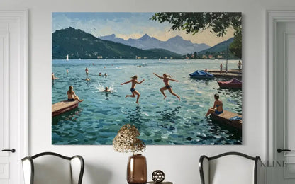 Swiss Lake Serenity - Hand Painting