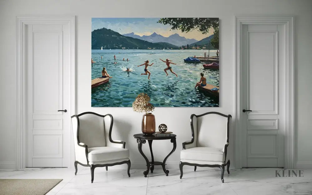 Swiss Lake Serenity - Hand Painting Arte da parete orizzontale