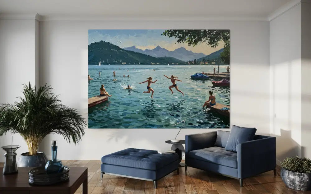 Swiss Lake Serenity - Hand Painting Arte da parete orizzontale