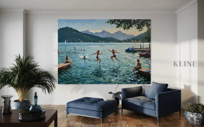Swiss Lake Serenity - Hand Painting