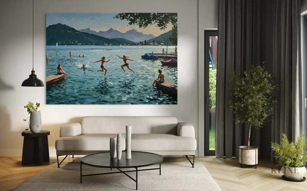 Swiss Lake Serenity - Hand Painting