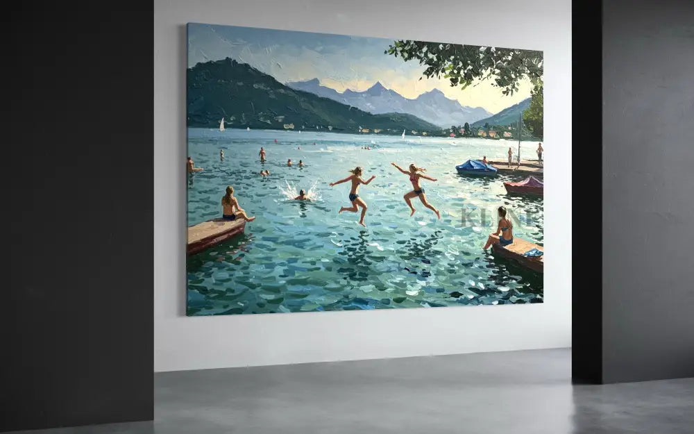 Swiss Lake Serenity - Hand Painting غرفة الطعام جدار الفن