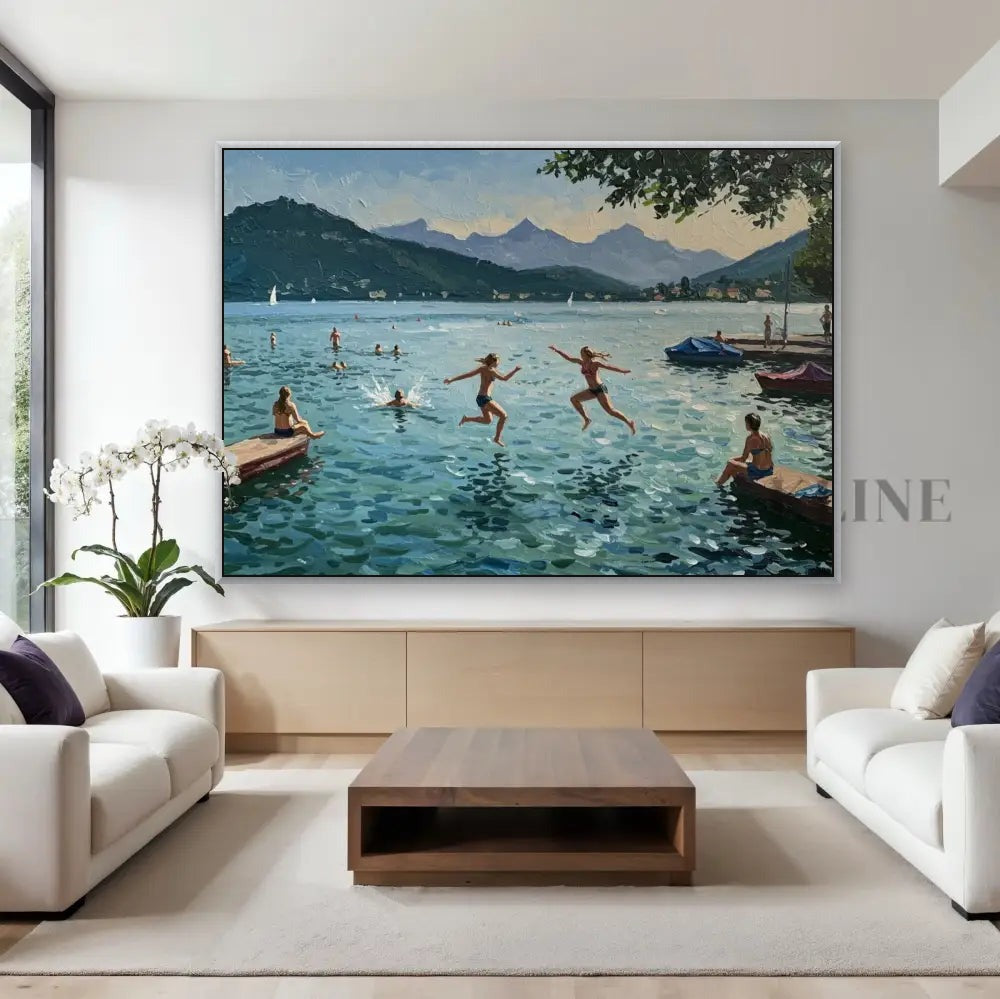 Swiss Lake Serenity - Hand Painting