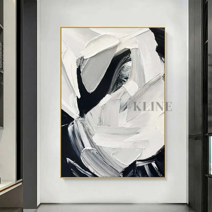Textured Elegance White and Black Art - Hand Painting