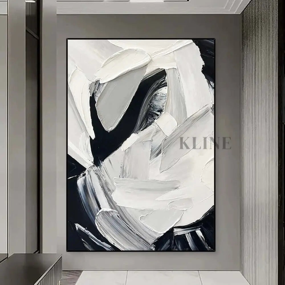 Textured Elegance White and Black Art - Hand Painting Arte de la pared del comedor