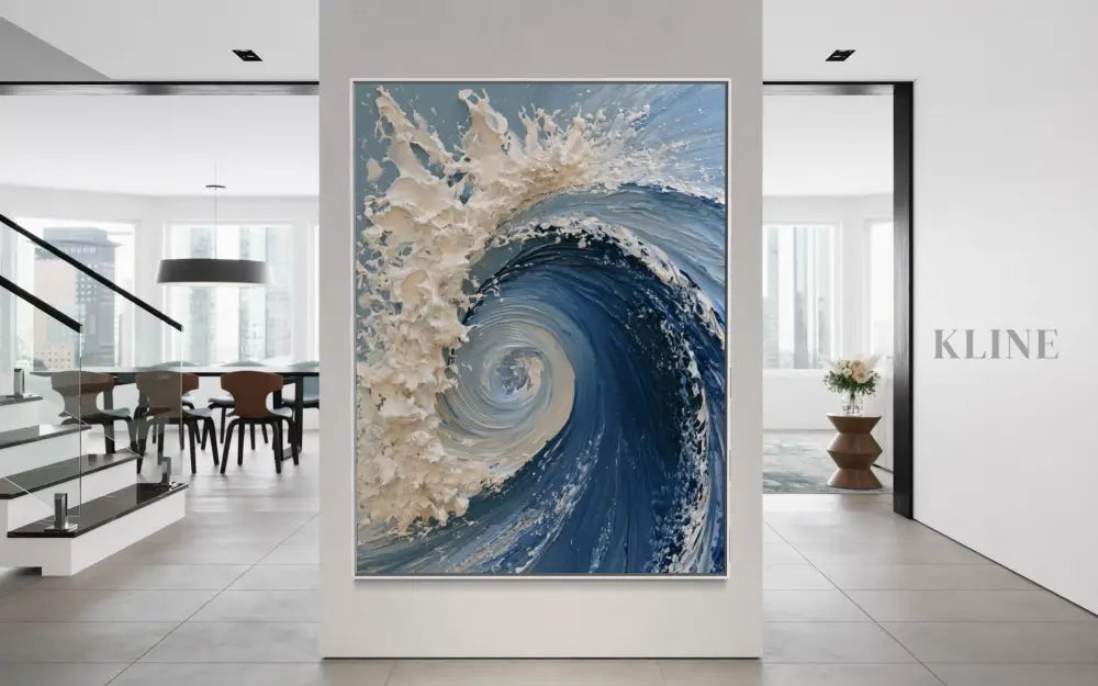 The Dramatic Blue Textured Wave - Hand Painting