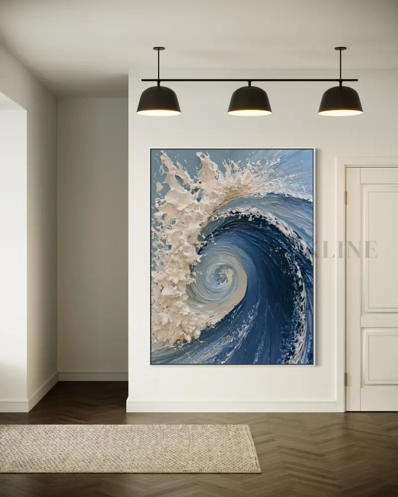 The Dramatic Blue Textured Wave - Hand Painting Plaster Art