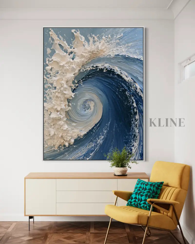 The Dramatic Blue Textured Wave - Hand Painting