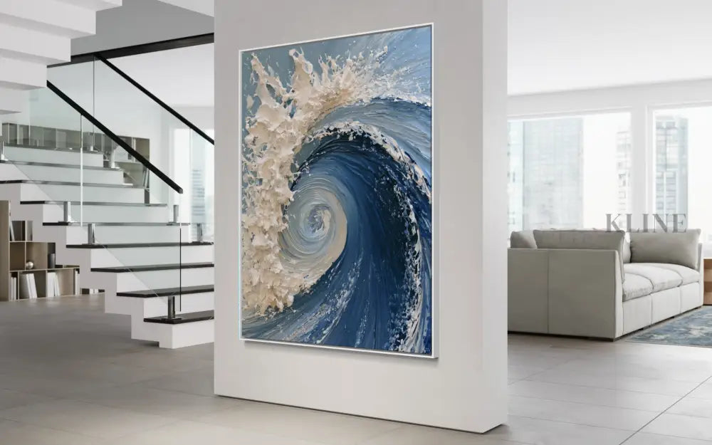 The Dramatic Blue Textured Wave - Hand Painting