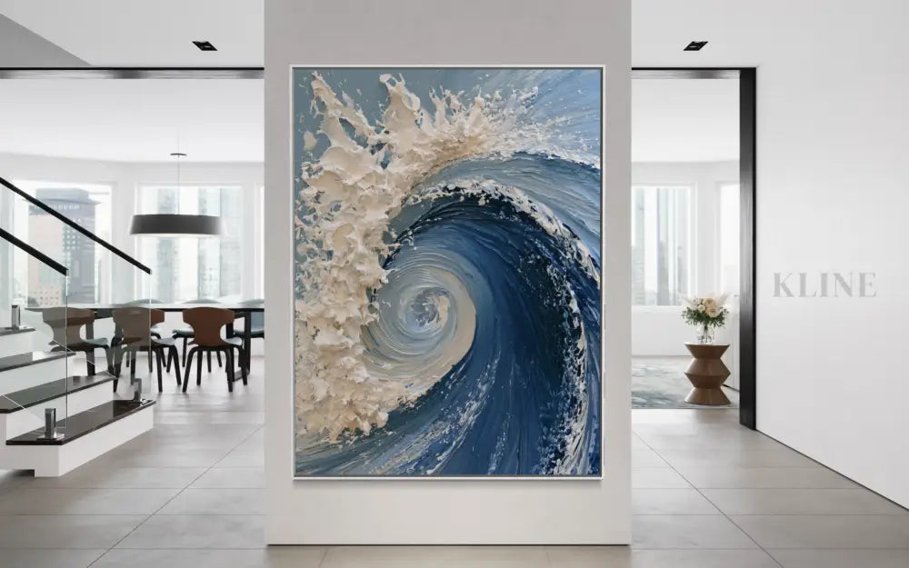 The Dramatic Blue Textured Wave - Hand Painting Plaster Art