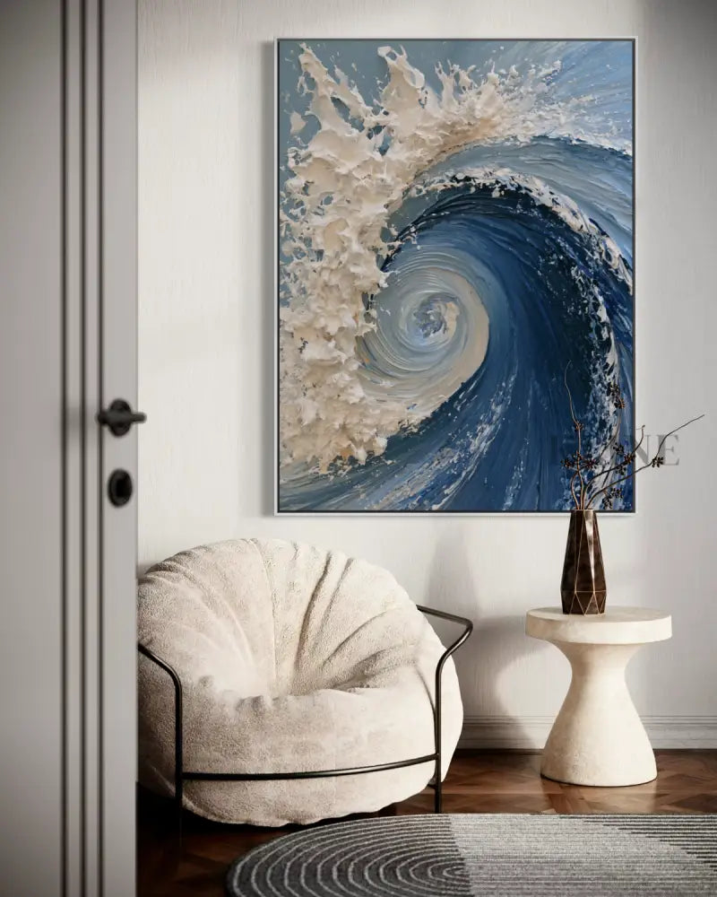 The Dramatic Blue Textured Wave - Hand Painting Vertical Wall Art & Paintings