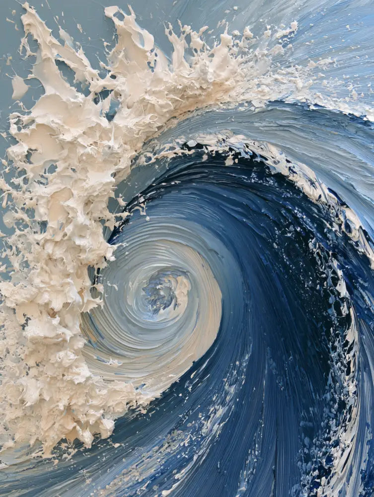 The Dramatic Blue Textured Wave - Hand Painting