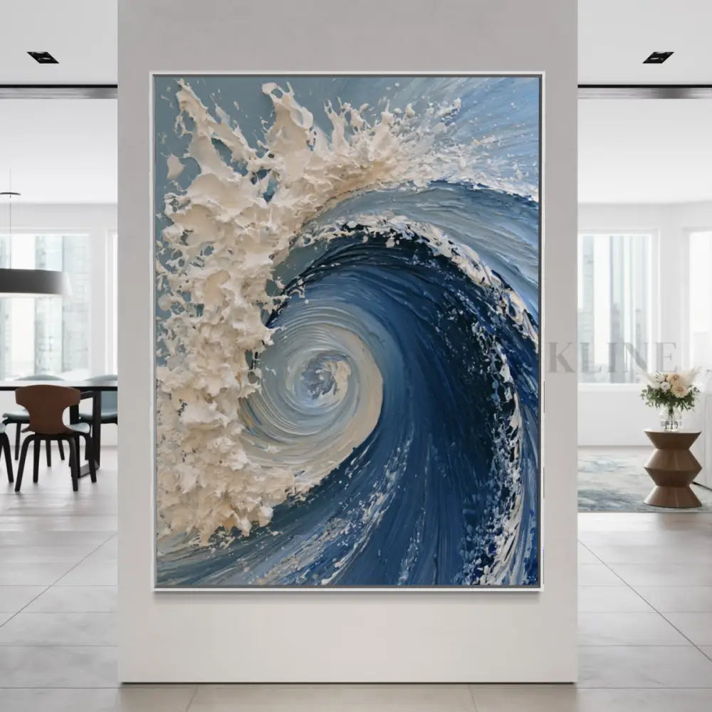 The Dramatic Blue Textured Wave - Hand Painting