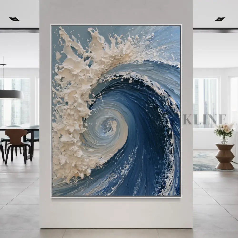 The Dramatic Blue Textured Wave - Hand Painting