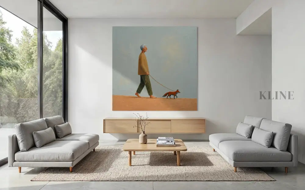 The Fox Walker - Hand Painting Arte de pared rosa