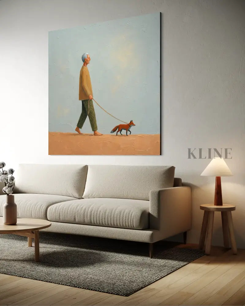 The Fox Walker - Hand Painting Arte de pared rosa