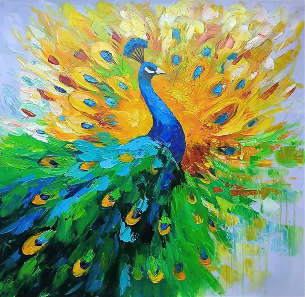 The Peacock Unfolds - Hand Painting Lounge-Wandkunst