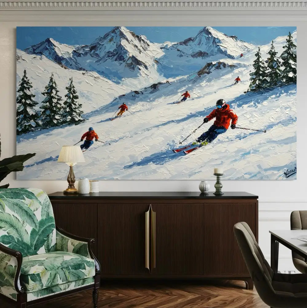 The Skier’s Path 2 - Hand Painting Arte de pared de montañas