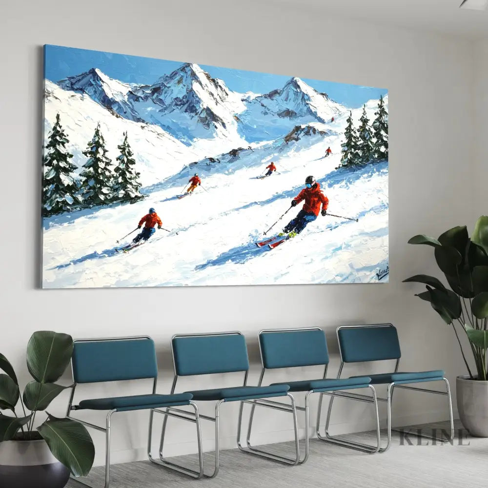 The Skier’s Path 2 - Hand Painting Arte de pared de montañas