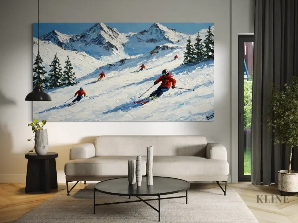 The Skier’s Path 2 - Hand Painting Arte de pared de montañas