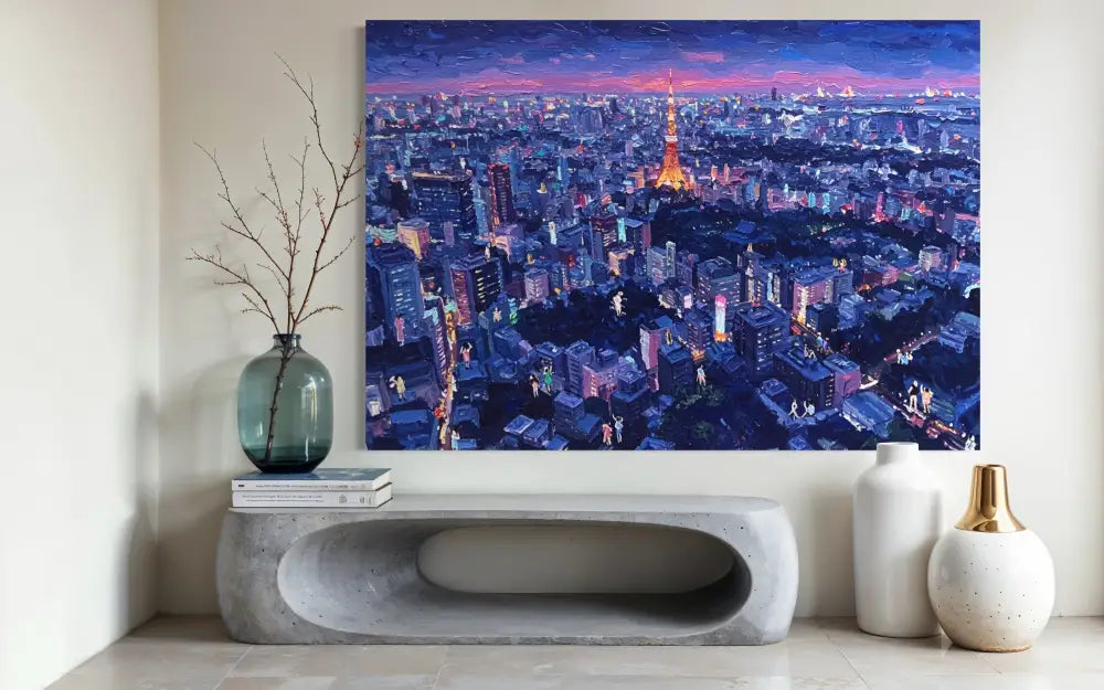 Tokyo Twilight Glow - Hand Painting Dipinti originali in vendita