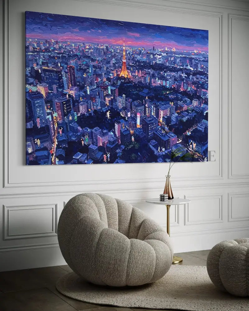 Tokyo Twilight Glow - Hand Painting Dipinti originali in vendita