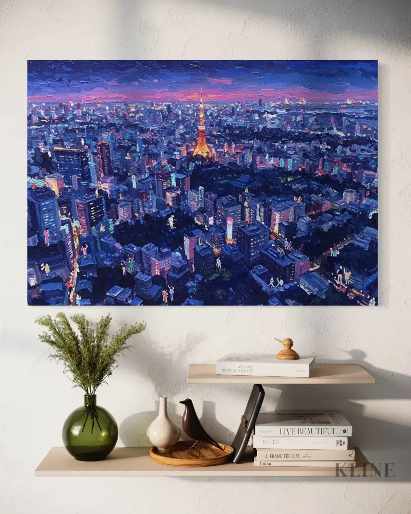 Tokyo Twilight Glow - Hand Painting Purple Wall Art