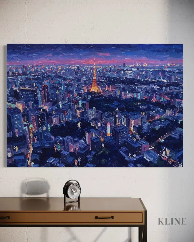 Tokyo Twilight Glow - Hand Painting Purple Wall Art