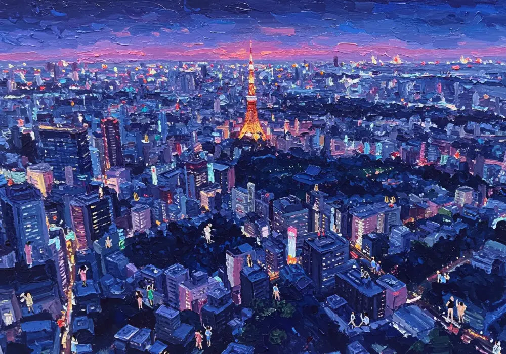 Tokyo Twilight Glow - Hand Painting Travel Collection
