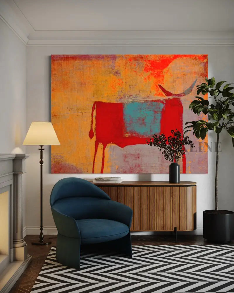Toro Rojo - Hand Painting Dining Room Wall Art