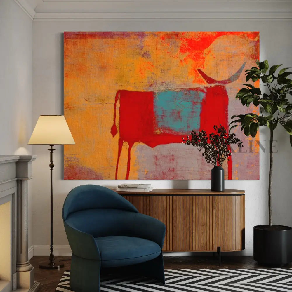 Toro Rojo - Hand Painting Dining Room Wall Art