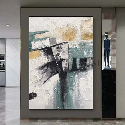 Turquoise and Black Abstract Art Painting - Hand Painting