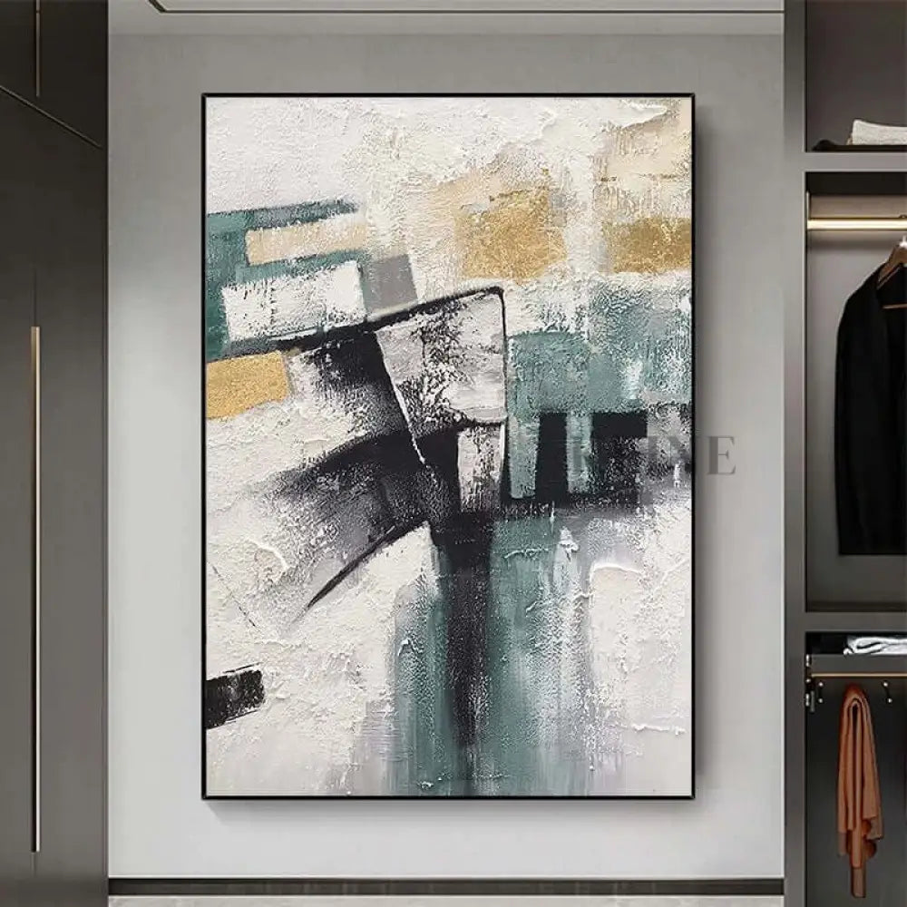 Turquoise and Black Abstract Art Painting - Hand Painting Large Wall Art