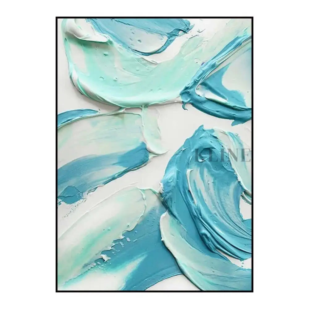 Turquoise and White Textured Wall Art - Hand Painting