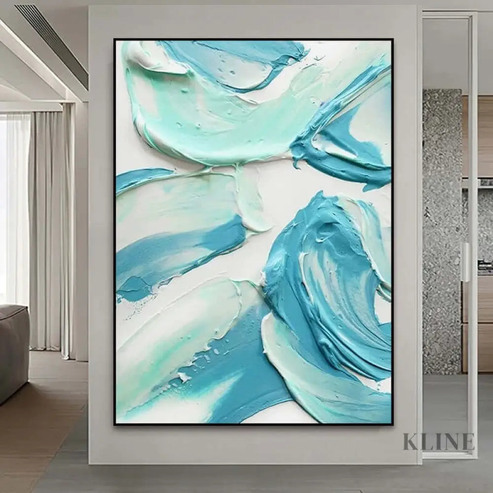 Turquoise and White Textured Wall Art - Hand Painting