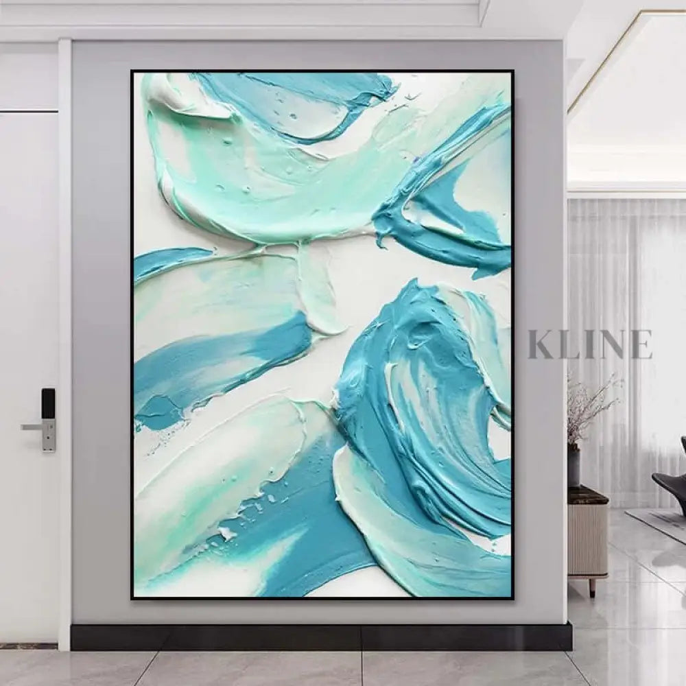 Turquoise and White Textured Wall Art - Hand Painting 