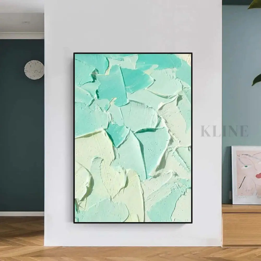 Turquoise Heavy Textured Painting - Hand Painting Plaster Art