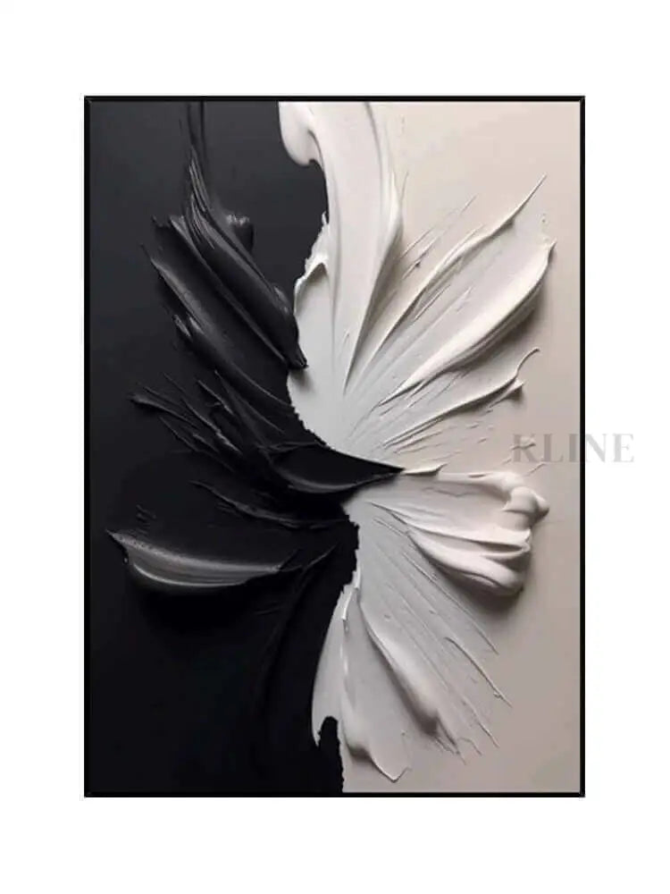 Twilight black and white wall art with textured paint in a minimalist design, showcasing dynamic contrast. Plaster Art