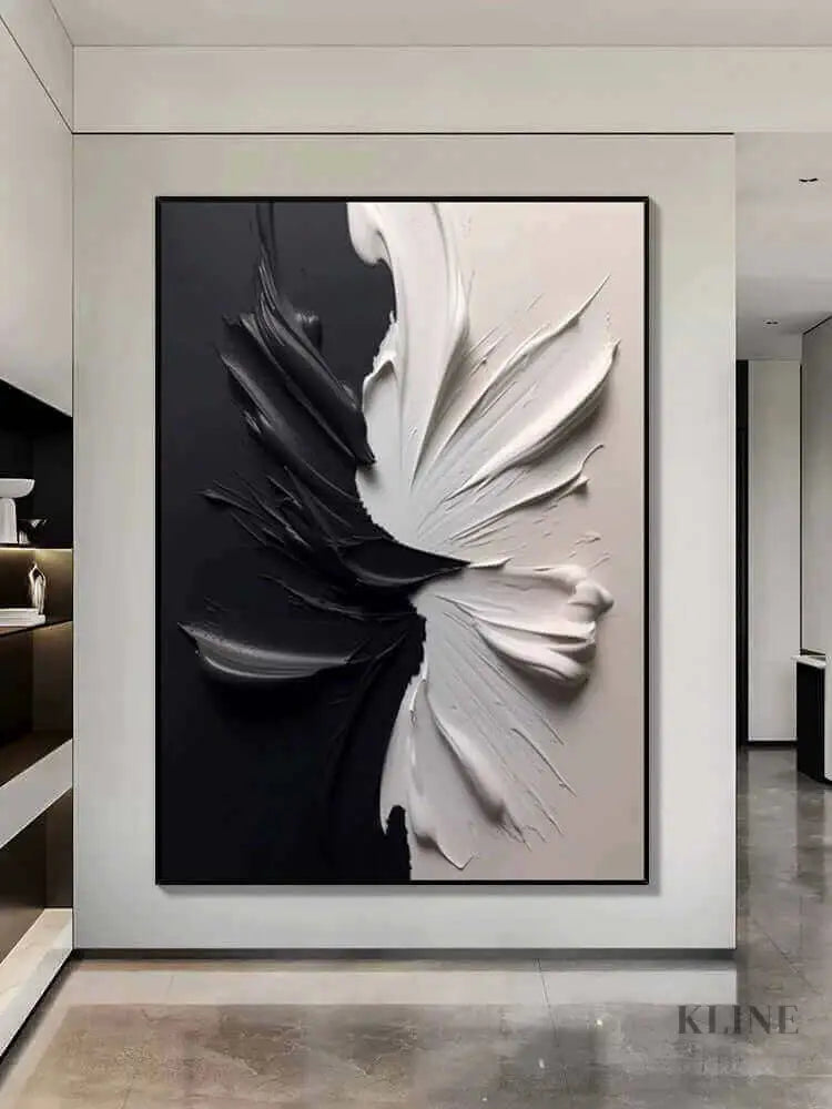 Twilight black and white wall art featuring thick textures and minimalist design, adding elegance to modern interiors. 