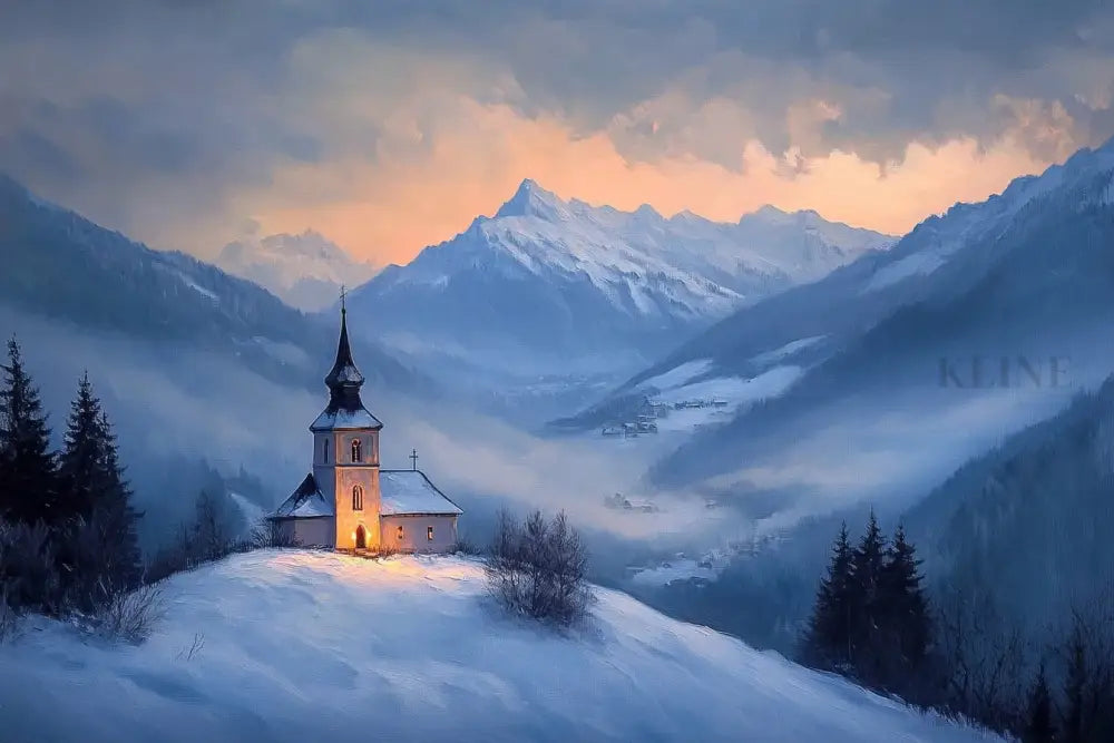 Twilight Chapel in the Valley - Hand Painting 